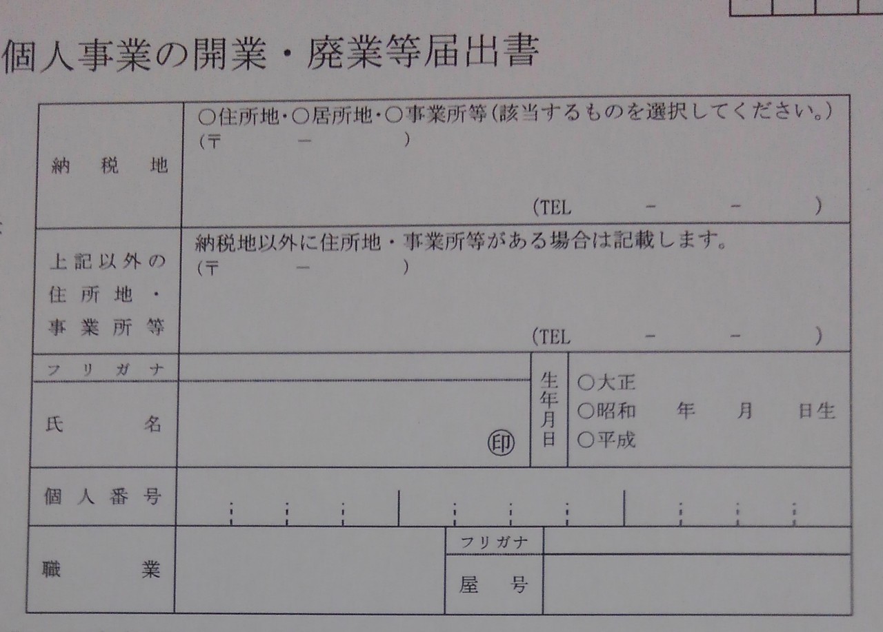 開業届の電話番号記入欄の拡大写真