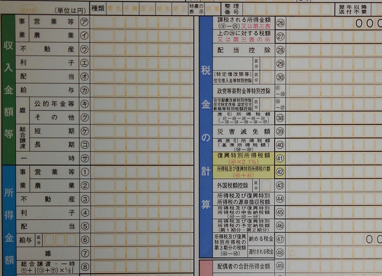 個人事業主の年収が書かれた確定申告書の写真