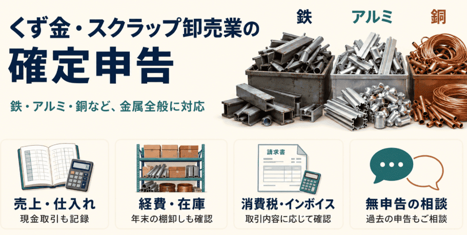 くず金・くず鉄・銅などスクラップ卸売業の確定申告のポイント